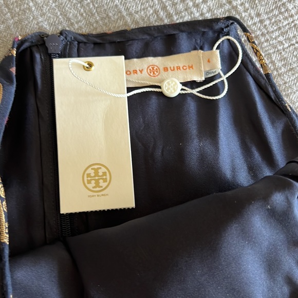 NWT Tory Burch jacquard silk-cotton dress, metallic gold & navy - size 4 - Picture 5 of 10